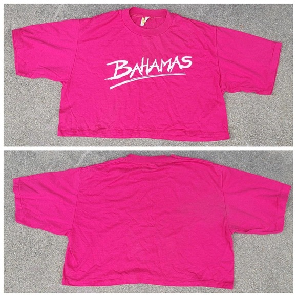 Vtg 80s Bahamas Crop Top Single Stitch T-shirt - Picture 1 of 7